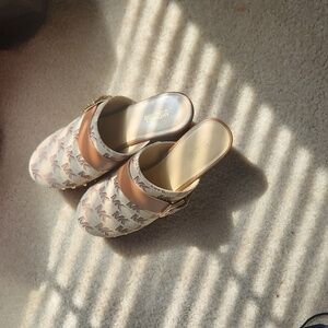 New Michael Kors Rye Signature Jacquard Wooden Platform Clogs 7